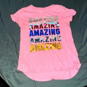 Wonder nation (Amazing) causal little girl kids T-shirt with flipping sequin